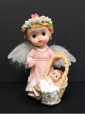 6" Cherub w/ Fiber Optic Wings And Baby Girl